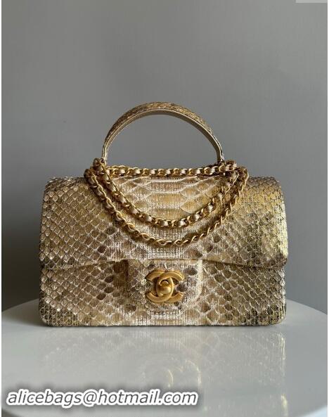 Big Discount Chanel Mini Classic Flap Bag with Top Handle in Pythonskin Leather AS2431 Gold-Tone 2024