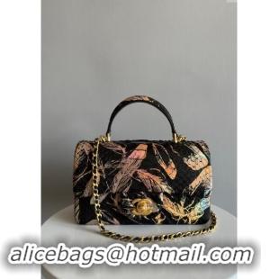 Grade Design Chanel Mini Classic Flap Bag with Top Handle in Printed Pythonskin Leather AS2431 Black 2024