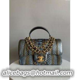 Best Price Chanel Mini Classic Flap Bag with Top Handle in Pythonskin Leather AS2431 Silver/Gold 2024