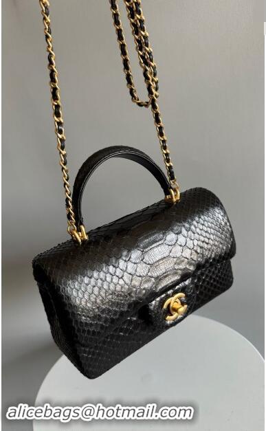 Reasonable Price Chanel Mini Classic Flap Bag with Top Handle in Pythonskin Leather AS2431 Black 2024