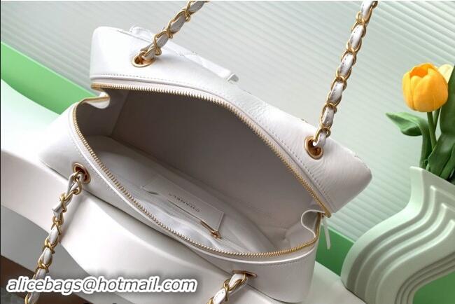 Famous Brand Chanel Shiny Calfskin Large Bowling Bag with Pockets AS4933 White 2024