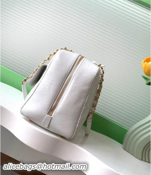 Famous Brand Chanel Shiny Calfskin Large Bowling Bag with Pockets AS4933 White 2024