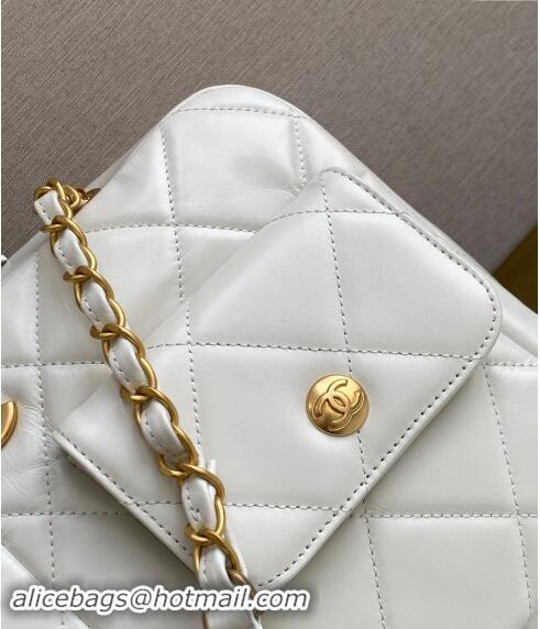 Famous Brand Chanel Shiny Calfskin Large Bowling Bag with Pockets AS4933 White 2024