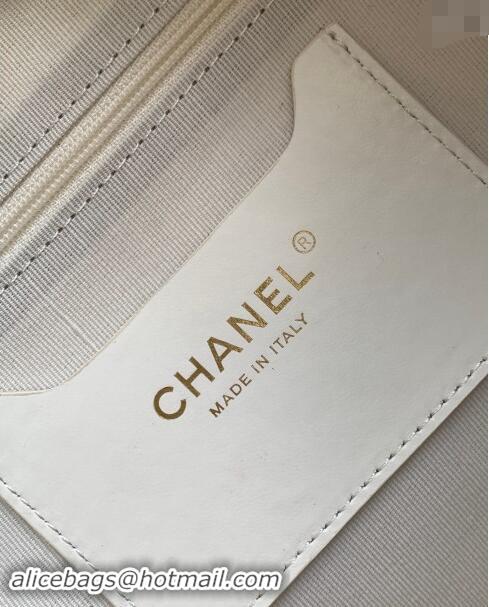 Famous Brand Chanel Shiny Calfskin Large Bowling Bag with Pockets AS4933 White 2024