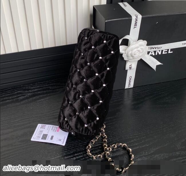 Good Product Chanel Velvet & Strass Clutch with Chain AP4164 Black 2024