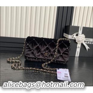 Buy Fashionable Chanel Velvet & Strass Flap Clutch Bag with Chain AP4159 Black 2024