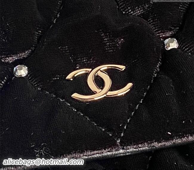 Buy Fashionable Chanel Velvet & Strass Flap Clutch Bag with Chain AP4159 Black 2024