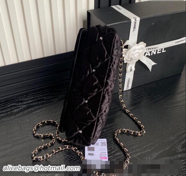 Buy Fashionable Chanel Velvet & Strass Flap Clutch Bag with Chain AP4159 Black 2024