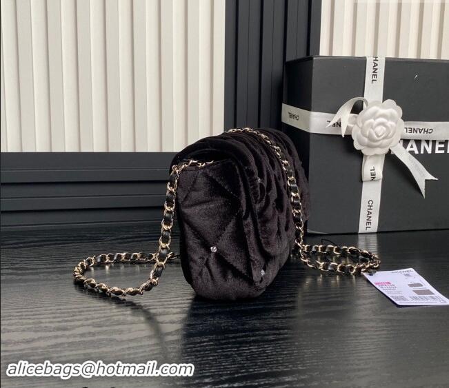 Buy Fashionable Chanel Velvet & Strass Flap Clutch Bag with Chain AP4159 Black 2024