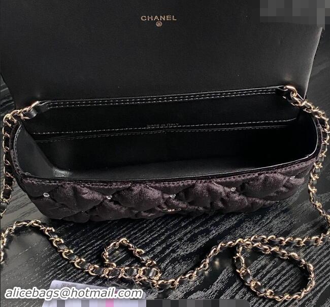 Buy Fashionable Chanel Velvet & Strass Flap Clutch Bag with Chain AP4159 Black 2024