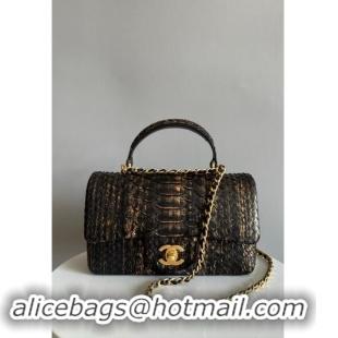 Low Price Chanel Mini Classic Flap Bag with Top Handle in Pythonskin Leather AS2431 Black/Yellow 2024