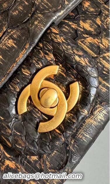 Low Price Chanel Mini Classic Flap Bag with Top Handle in Pythonskin Leather AS2431 Black/Yellow 2024