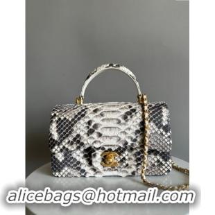 Well Crafted Chanel Mini Classic Flap Bag with Top Handle in Pythonskin Leather AS2431 Grey/White 2024