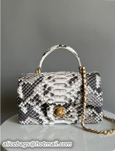 Well Crafted Chanel Mini Classic Flap Bag with Top Handle in Pythonskin Leather AS2431 Grey/White 2024