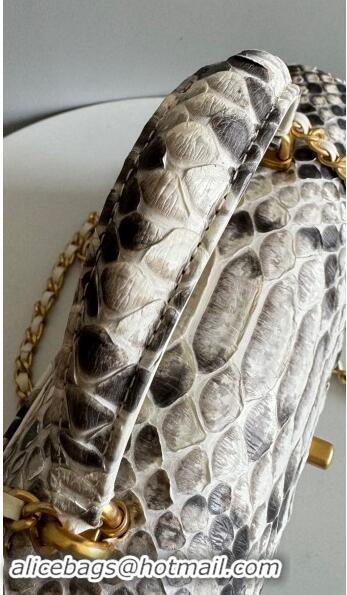 Well Crafted Chanel Mini Classic Flap Bag with Top Handle in Pythonskin Leather AS2431 Grey/White 2024