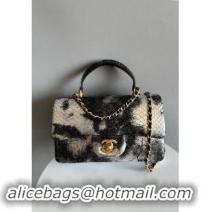 Market Sells Chanel Mini Classic Flap Bag with Top Handle in Pythonskin Leather AS2431 Black/Silver 2024