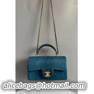 Top Design Chanel Mini Classic Flap Bag with Top Handle in Pythonskin Leather AS2431 Blue 2024