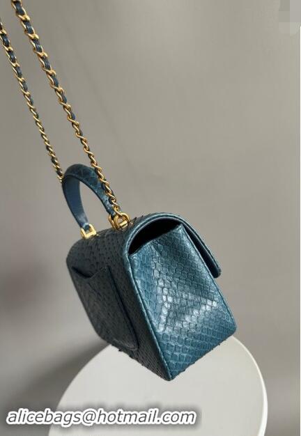 Top Design Chanel Mini Classic Flap Bag with Top Handle in Pythonskin Leather AS2431 Blue 2024