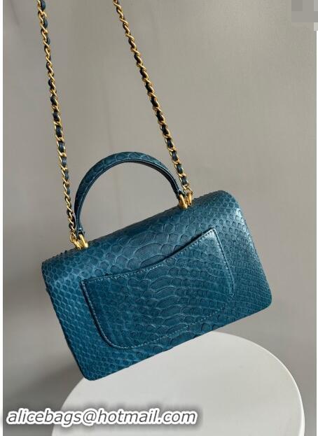 Top Design Chanel Mini Classic Flap Bag with Top Handle in Pythonskin Leather AS2431 Blue 2024