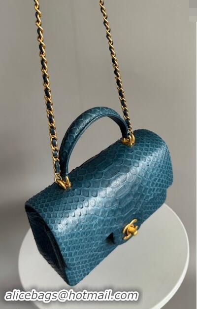 Top Design Chanel Mini Classic Flap Bag with Top Handle in Pythonskin Leather AS2431 Blue 2024