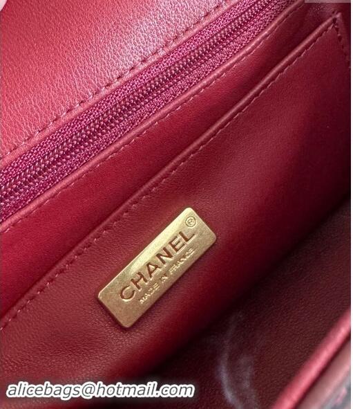 Classic Chanel Mini Classic Flap Bag with Top Handle in Pythonskin Leather AS2431 Dark Burgundy 2024