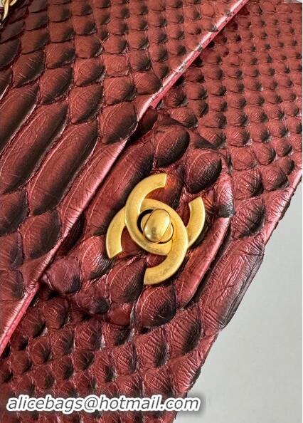 Classic Chanel Mini Classic Flap Bag with Top Handle in Pythonskin Leather AS2431 Dark Burgundy 2024