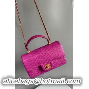 Grade Quality Chanel Mini Classic Flap Bag with Top Handle in Pythonskin Leather AS2431 Dark Pink 2024