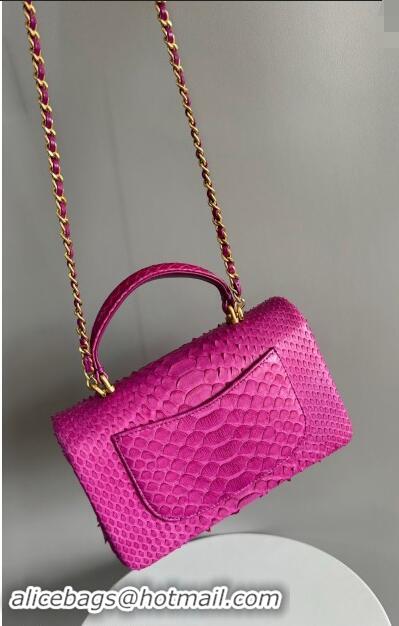 Grade Quality Chanel Mini Classic Flap Bag with Top Handle in Pythonskin Leather AS2431 Dark Pink 2024