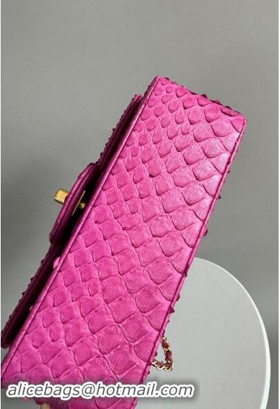 Grade Quality Chanel Mini Classic Flap Bag with Top Handle in Pythonskin Leather AS2431 Dark Pink 2024