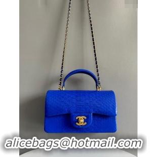 Best Price Chanel Mini Classic Flap Bag with Top Handle in Pythonskin Leather AS2431 Blue 2024