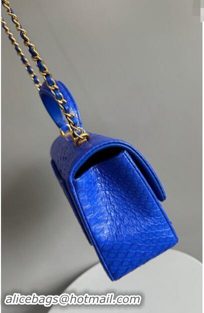 Best Price Chanel Mini Classic Flap Bag with Top Handle in Pythonskin Leather AS2431 Blue 2024