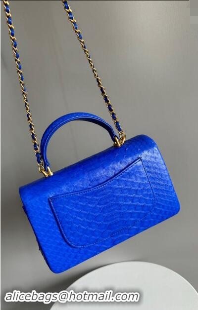 Best Price Chanel Mini Classic Flap Bag with Top Handle in Pythonskin Leather AS2431 Blue 2024