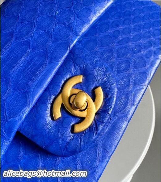 Best Price Chanel Mini Classic Flap Bag with Top Handle in Pythonskin Leather AS2431 Blue 2024