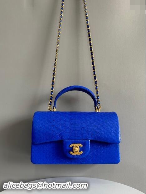 Best Price Chanel Mini Classic Flap Bag with Top Handle in Pythonskin Leather AS2431 Blue 2024