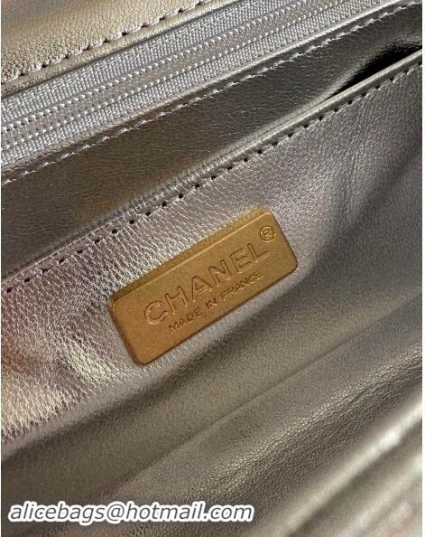 Top Grade Chanel Mini Classic Flap Bag with Top Handle in Pythonskin Leather AS2431 Iridescent Silver 2024