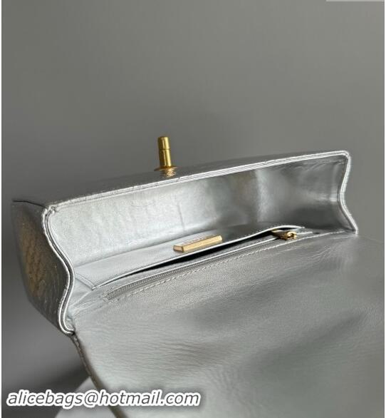 Top Grade Chanel Mini Classic Flap Bag with Top Handle in Pythonskin Leather AS2431 Iridescent Silver 2024