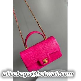 New Fashion Chanel Mini Classic Flap Bag with Top Handle in Pythonskin Leather AS2431 Deep Pink 2024