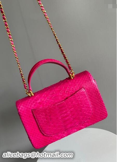 New Fashion Chanel Mini Classic Flap Bag with Top Handle in Pythonskin Leather AS2431 Deep Pink 2024