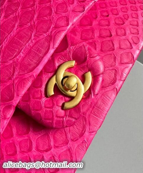 New Fashion Chanel Mini Classic Flap Bag with Top Handle in Pythonskin Leather AS2431 Deep Pink 2024