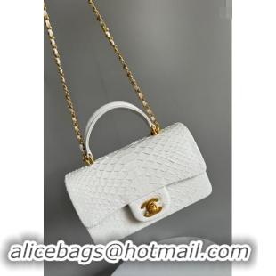 Classic Chanel Mini Classic Flap Bag with Top Handle in Pythonskin Leather AS2431 White 2024