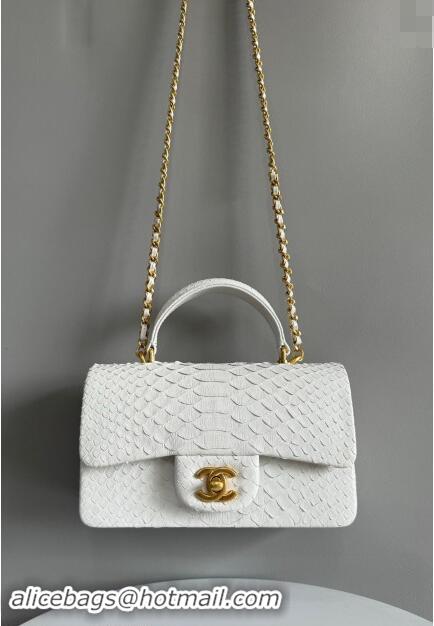 Classic Chanel Mini Classic Flap Bag with Top Handle in Pythonskin Leather AS2431 White 2024