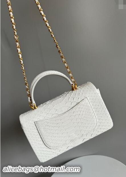 Classic Chanel Mini Classic Flap Bag with Top Handle in Pythonskin Leather AS2431 White 2024