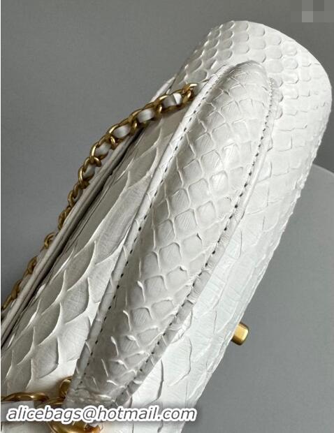 Classic Chanel Mini Classic Flap Bag with Top Handle in Pythonskin Leather AS2431 White 2024