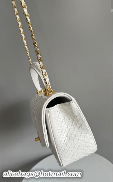 Classic Chanel Mini Classic Flap Bag with Top Handle in Pythonskin Leather AS2431 White 2024