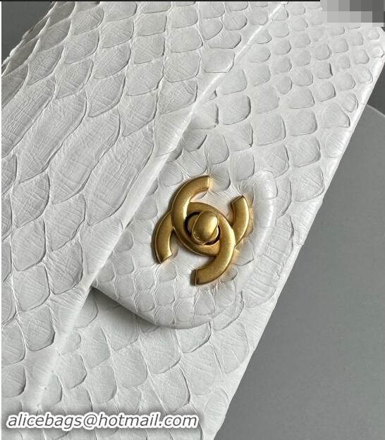 Classic Chanel Mini Classic Flap Bag with Top Handle in Pythonskin Leather AS2431 White 2024