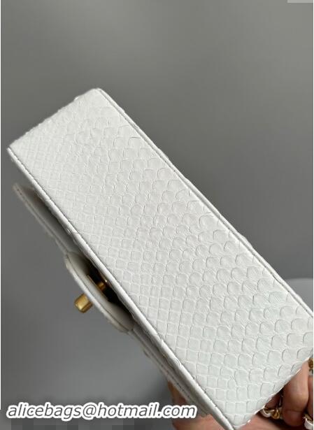 Classic Chanel Mini Classic Flap Bag with Top Handle in Pythonskin Leather AS2431 White 2024