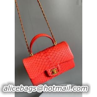 Reasonable Price Chanel Mini Classic Flap Bag with Top Handle in Pythonskin Leather AS2431 Orange 2024