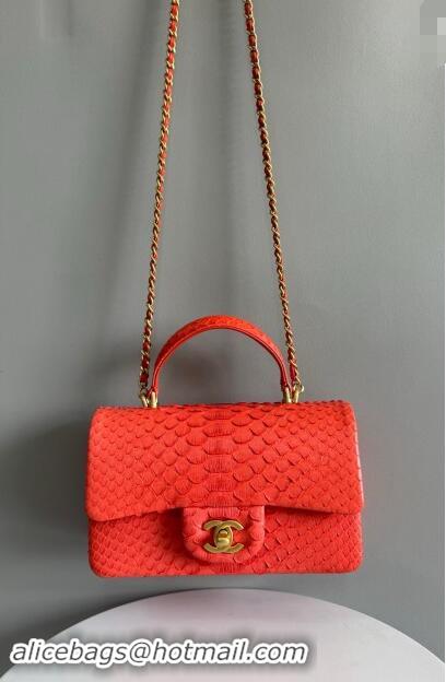 Reasonable Price Chanel Mini Classic Flap Bag with Top Handle in Pythonskin Leather AS2431 Orange 2024