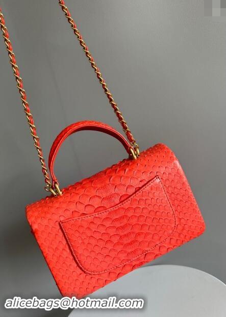 Reasonable Price Chanel Mini Classic Flap Bag with Top Handle in Pythonskin Leather AS2431 Orange 2024