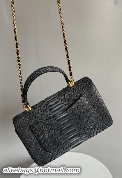 Top Grade Chanel Mini Classic Flap Bag with Top Handle in Pythonskin Leather AS2431 Black 2024